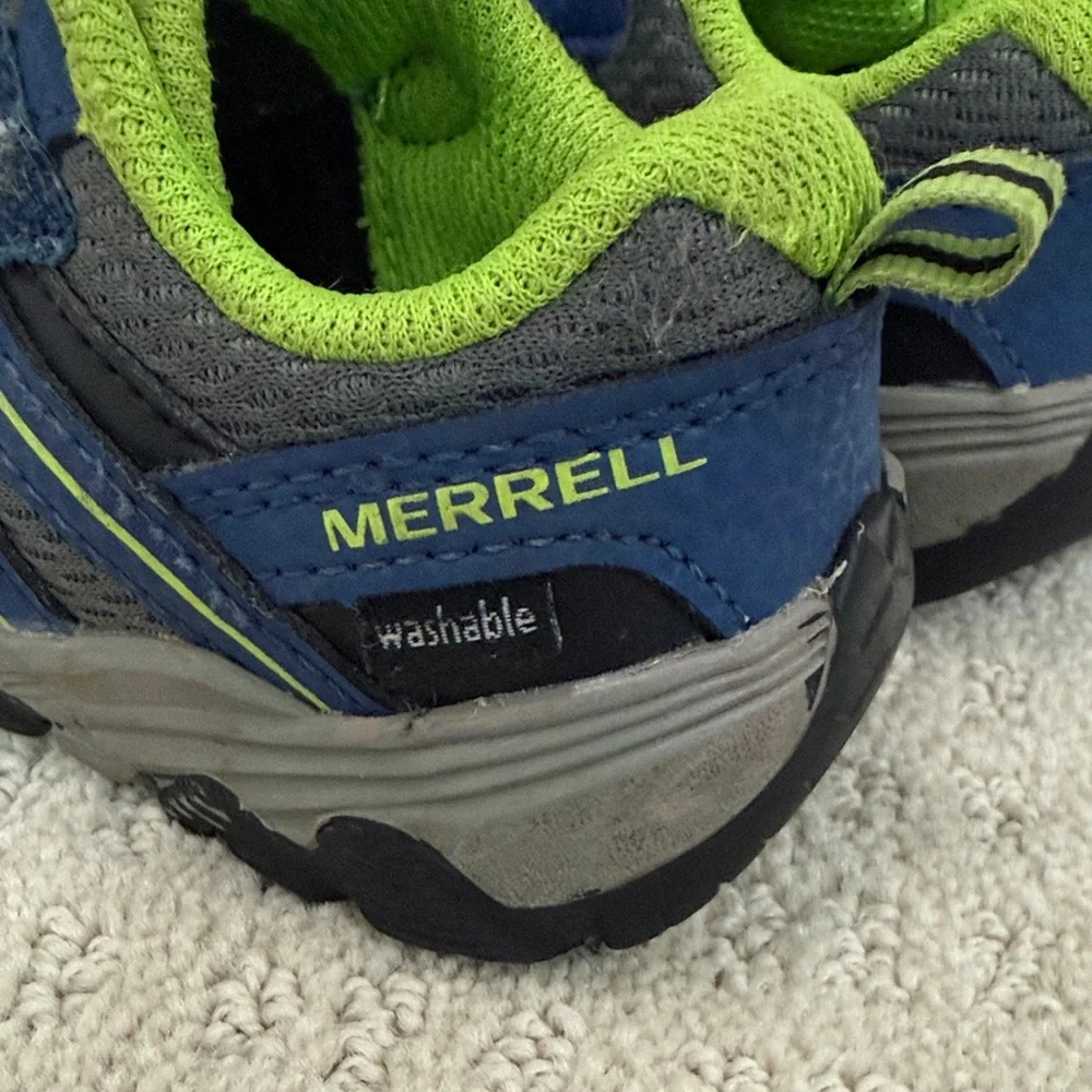 Merrell Kids Blue and Lime Green Hook-and-Loop Sneakers
